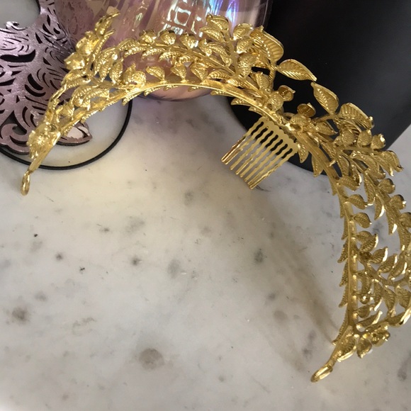 Brand New Gold Tone Metal Leaf Crown +BONUS - Picture 4 of 8
